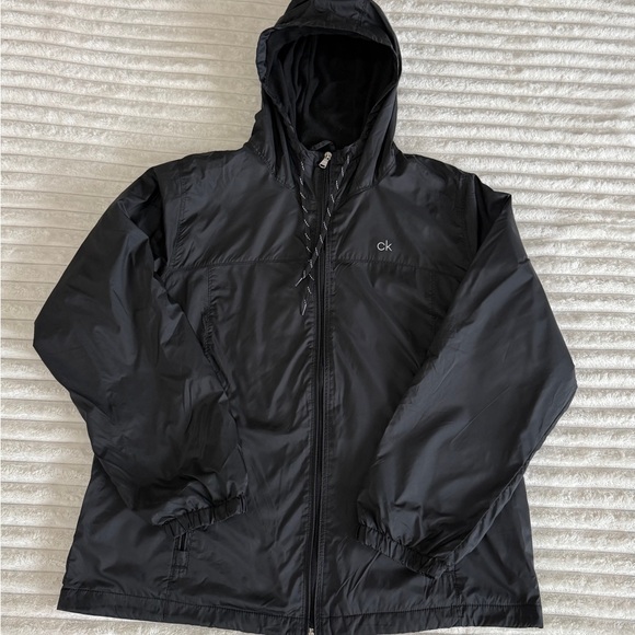 CALVIN KLEIN Women’s  FLEECE LINED HOODED WINDBREAKER JACKET BLACK SIZE XL - Picture 1 of 8